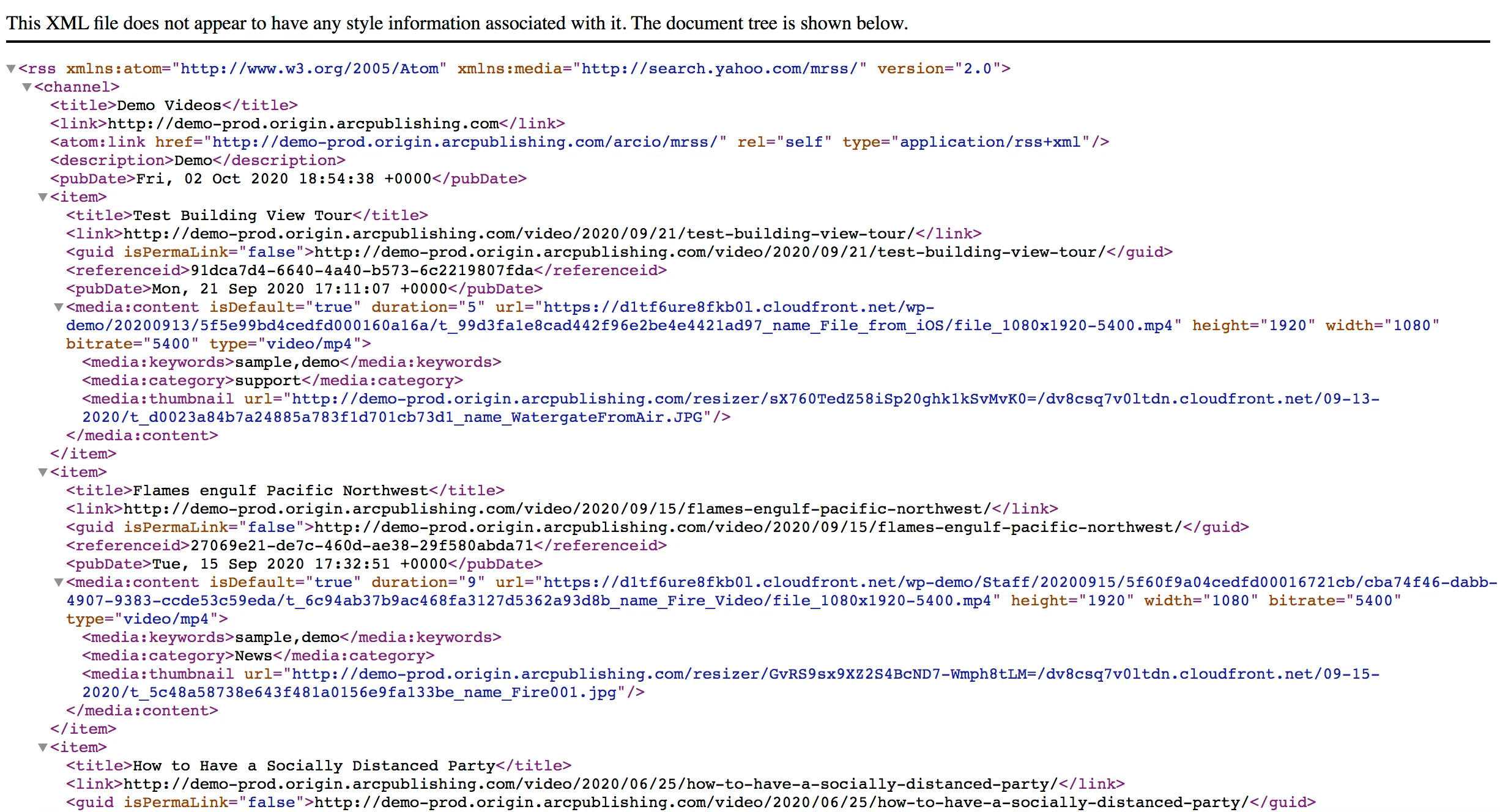 Media RSS xml file