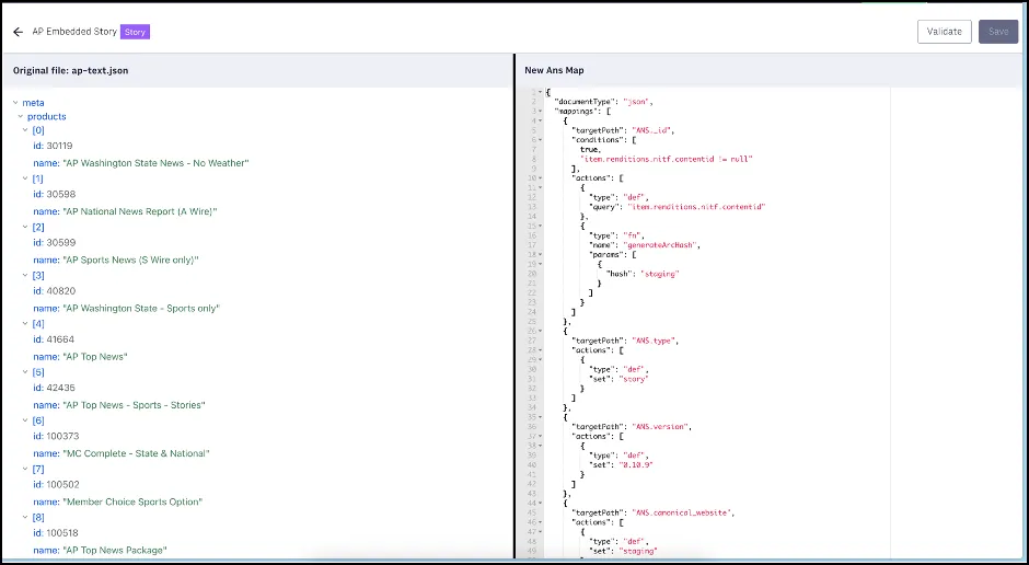 mapping template for generating the ANS document