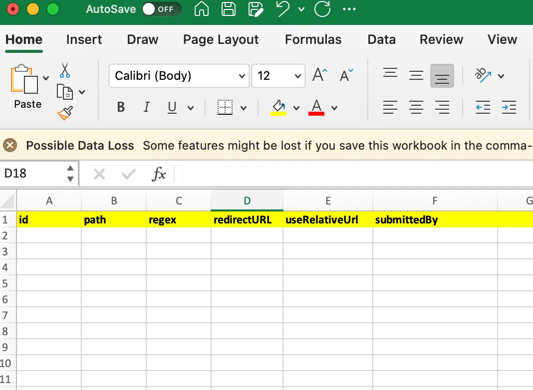 Details regarding payload CSV format excel spreadsheet