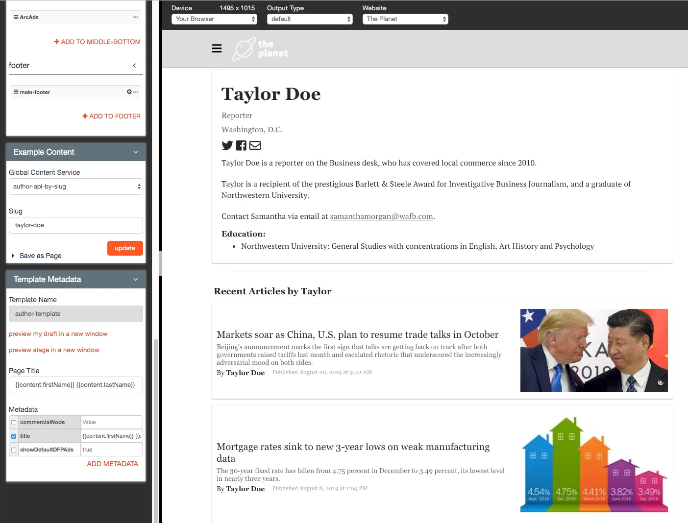 webpage with example content