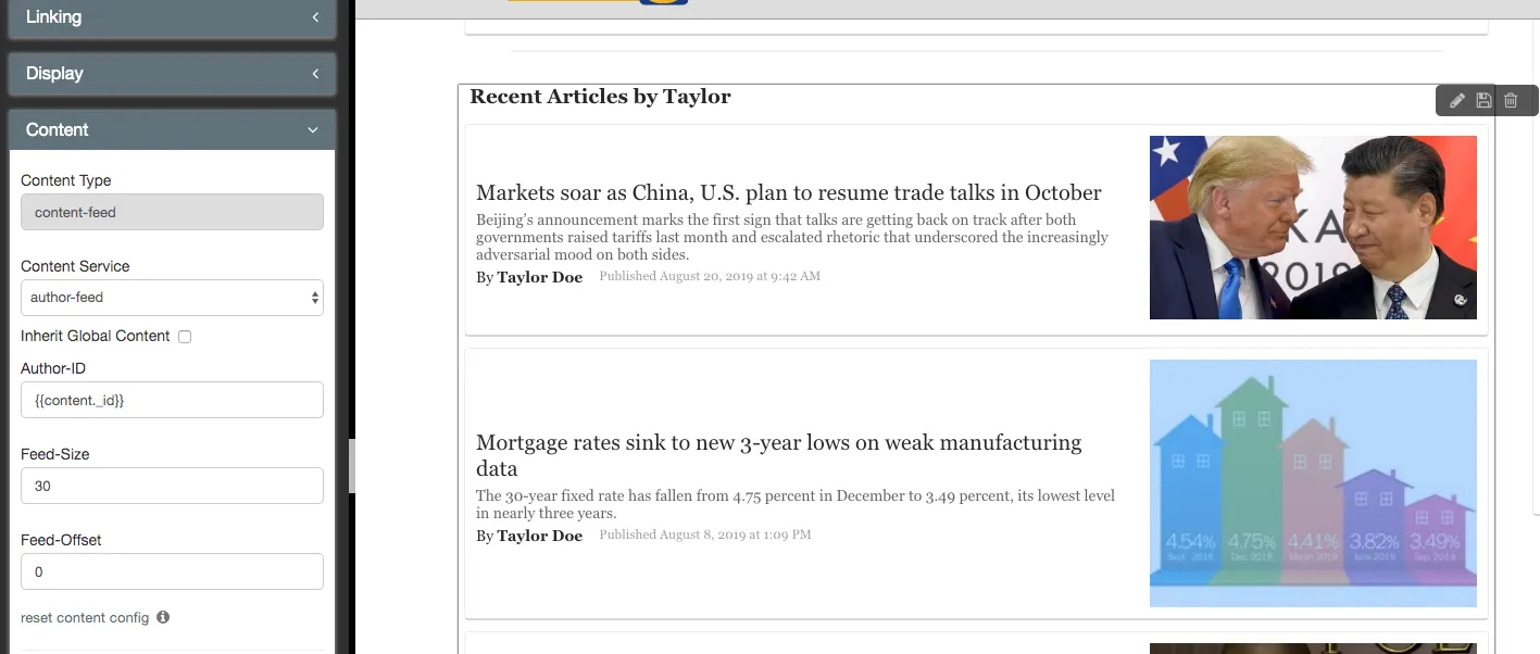 webpage with example content