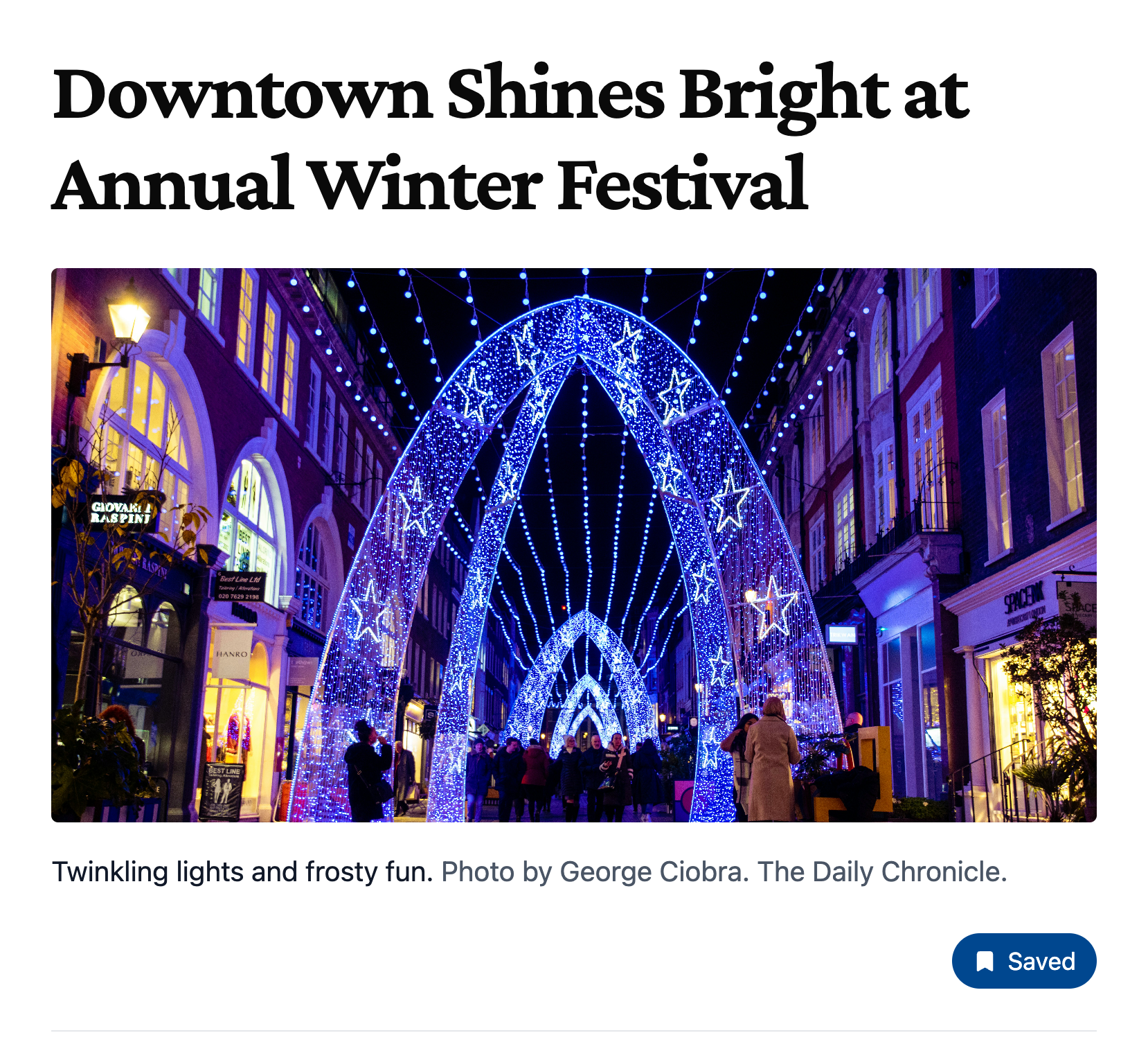 Example of an article saved to bookmarks