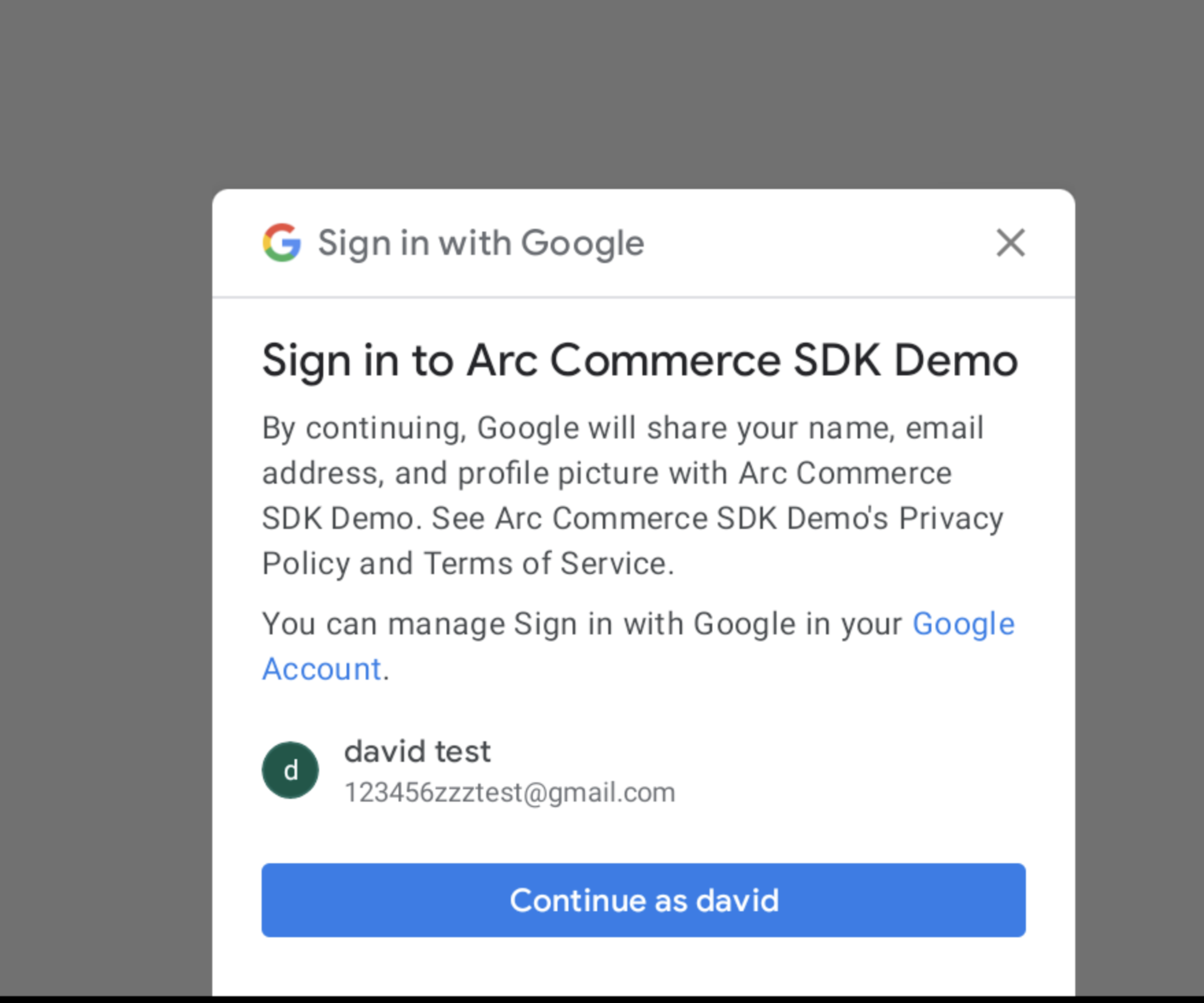 Sign in to Arc Commerce SDK Screenshot