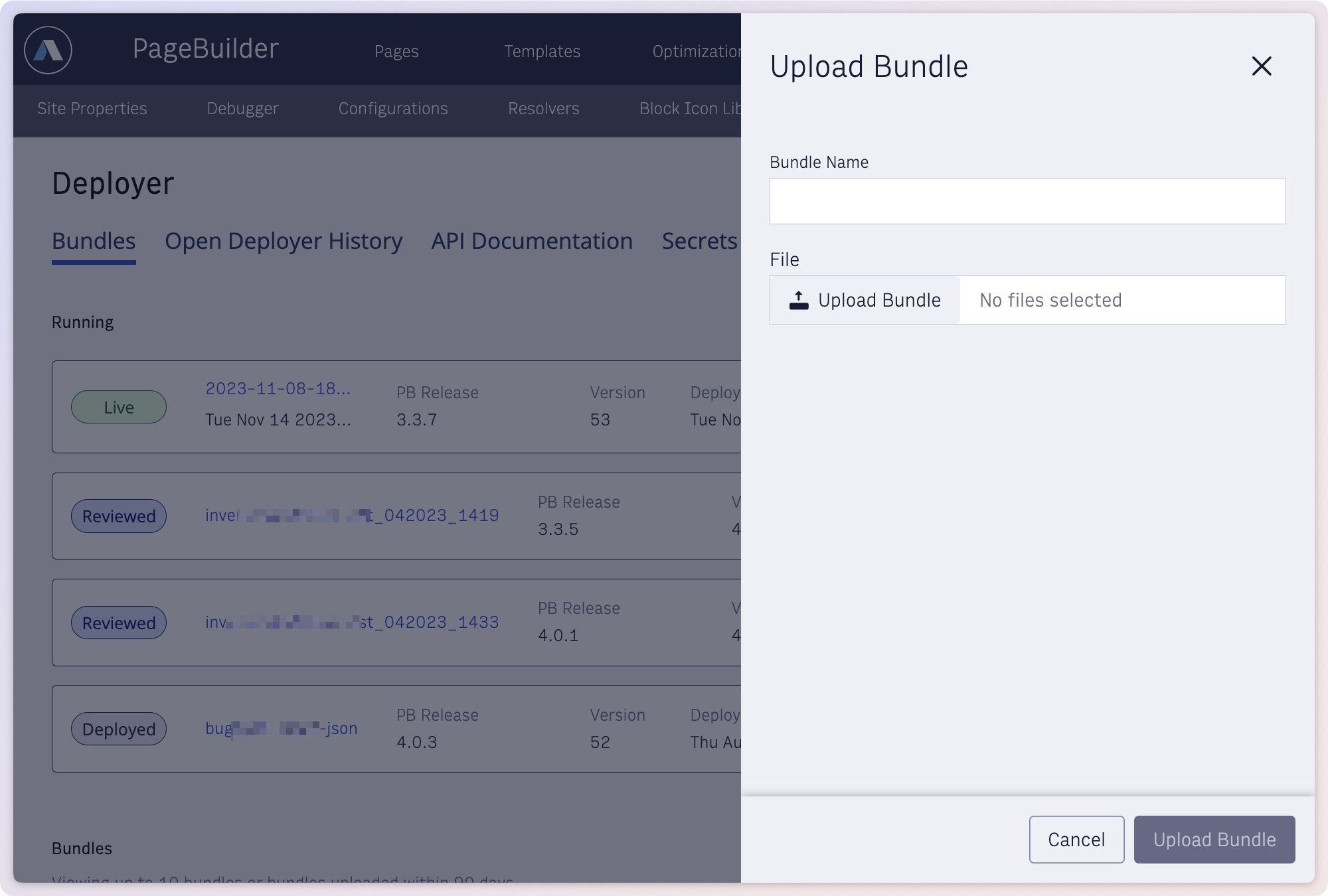 Upload bundle UI