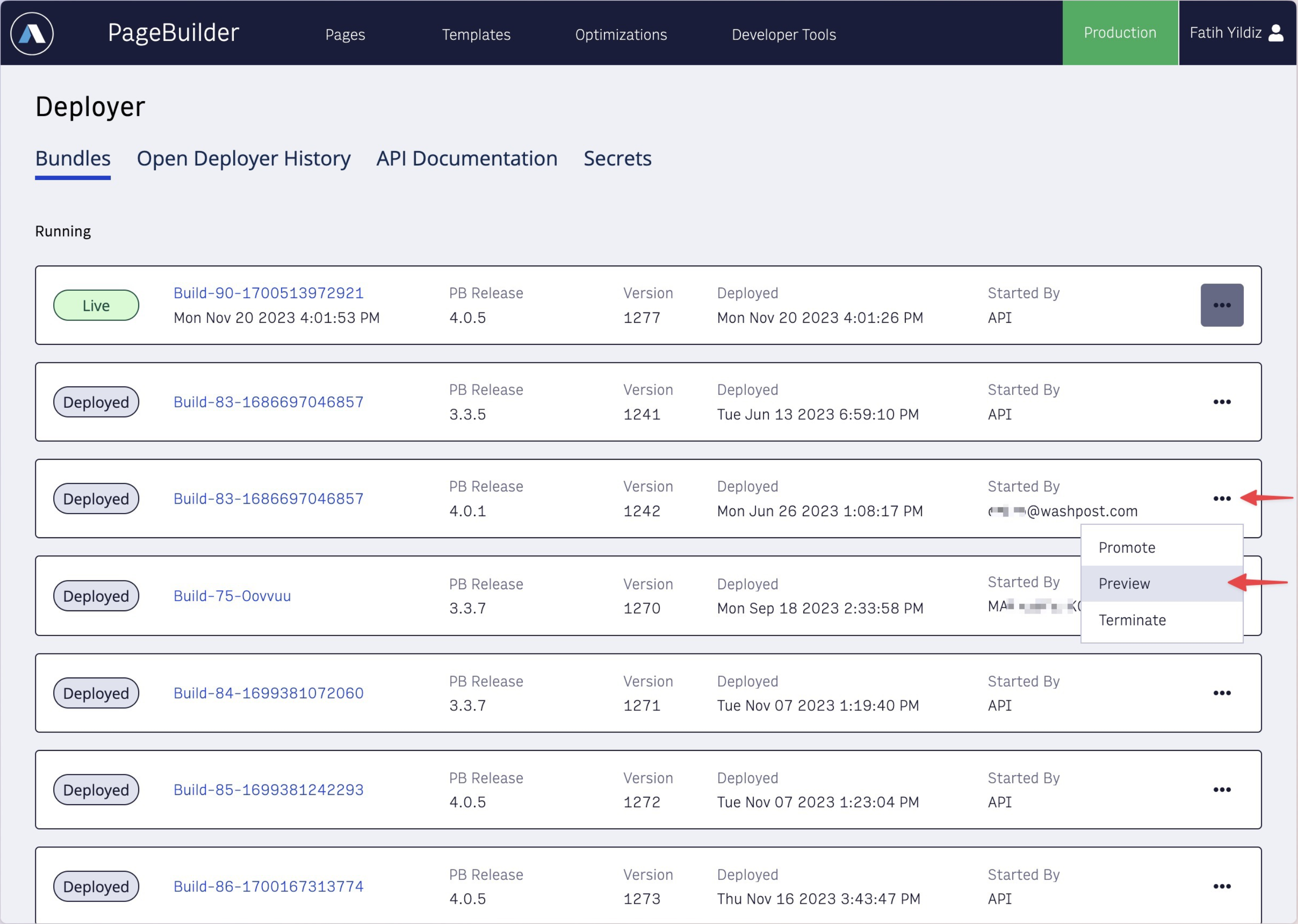 Deployer's Deployment Previews