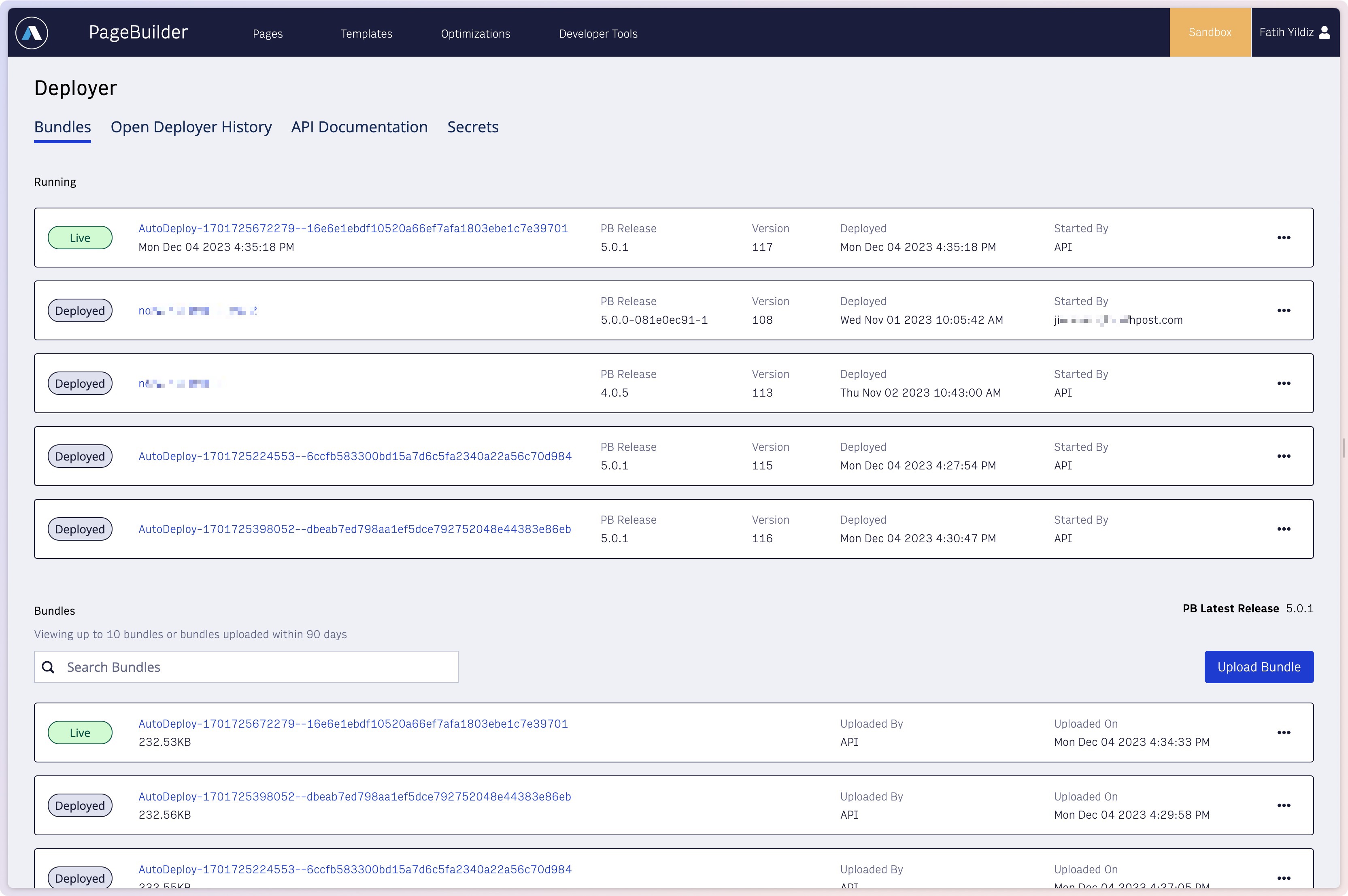 Completed Deployment in PageBuilder