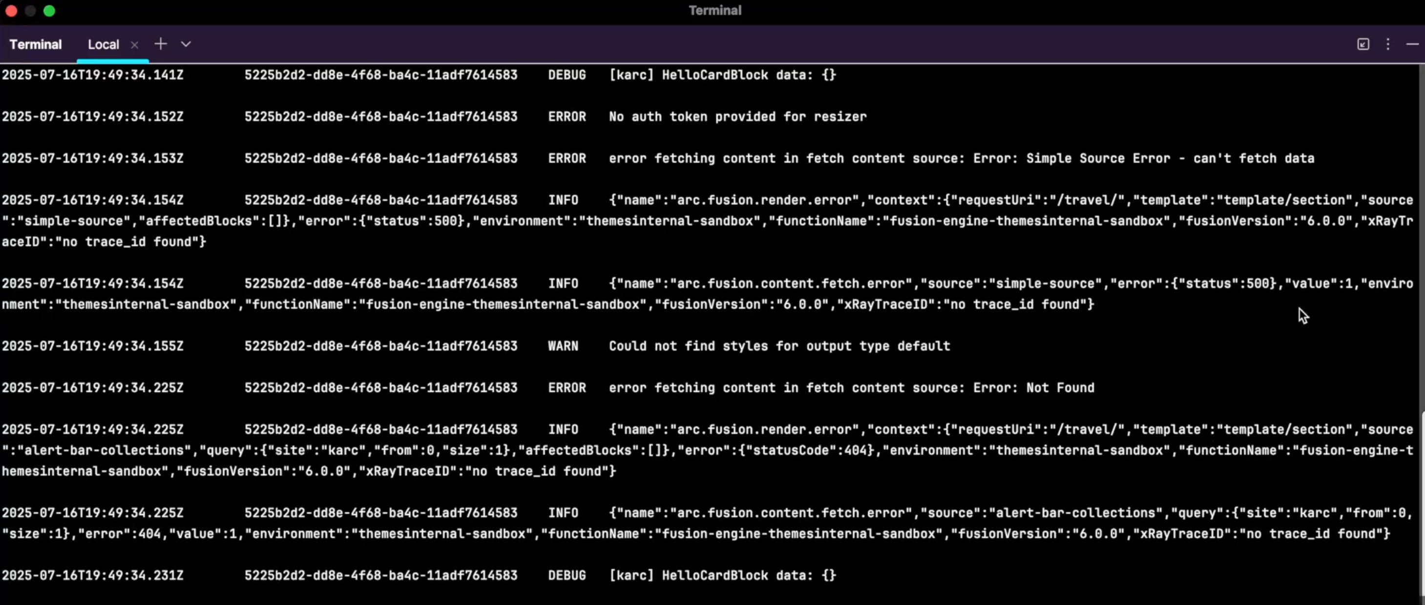 PageBuilder Engine Logs in Arc XP CLI