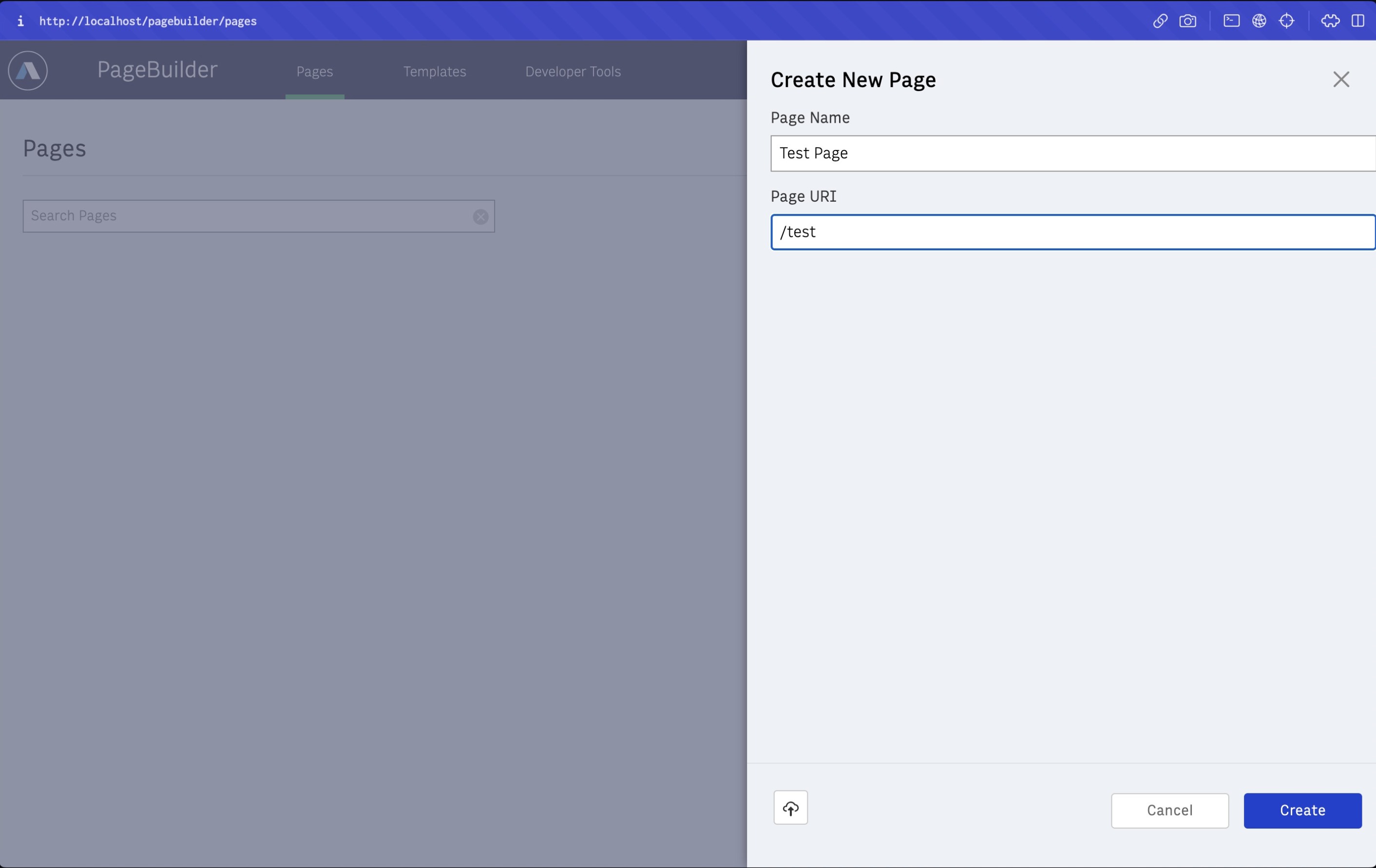 PageBuilder Create Page