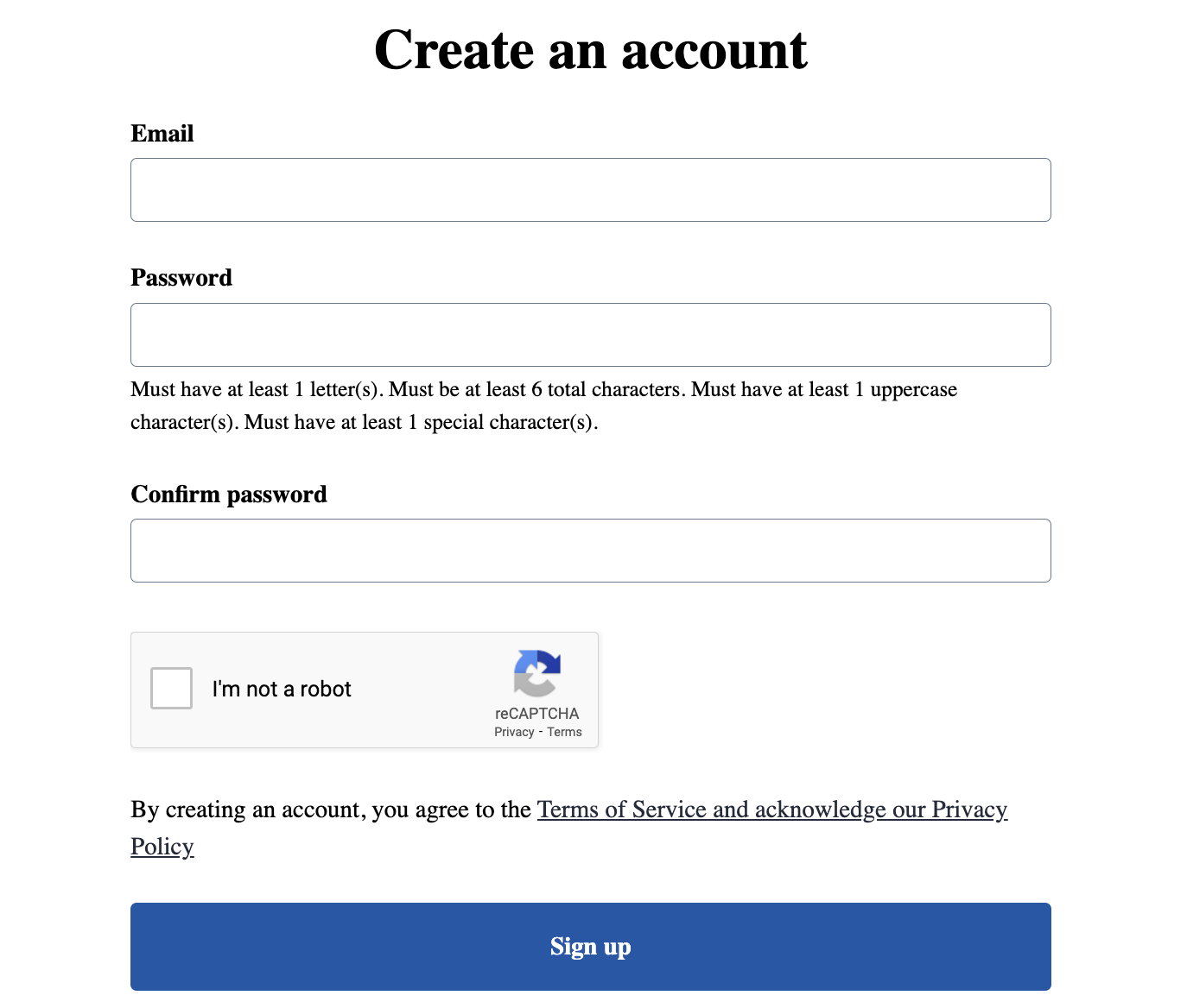 Identity Sign Up reCAPTCHA V2