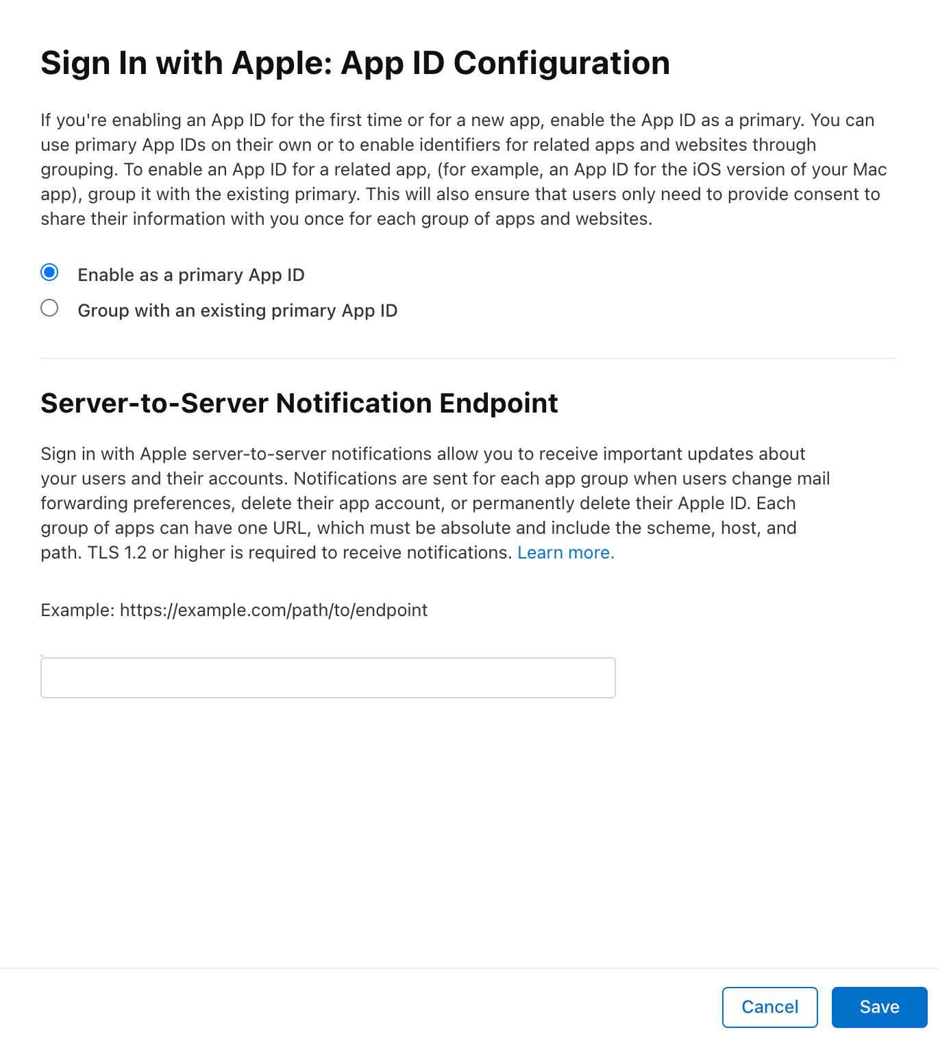 Apple developer console Enable as primary App ID