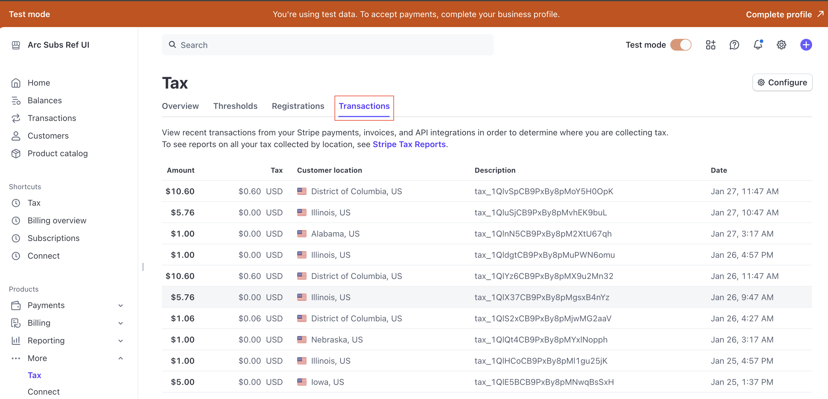 Locations to apply taxes