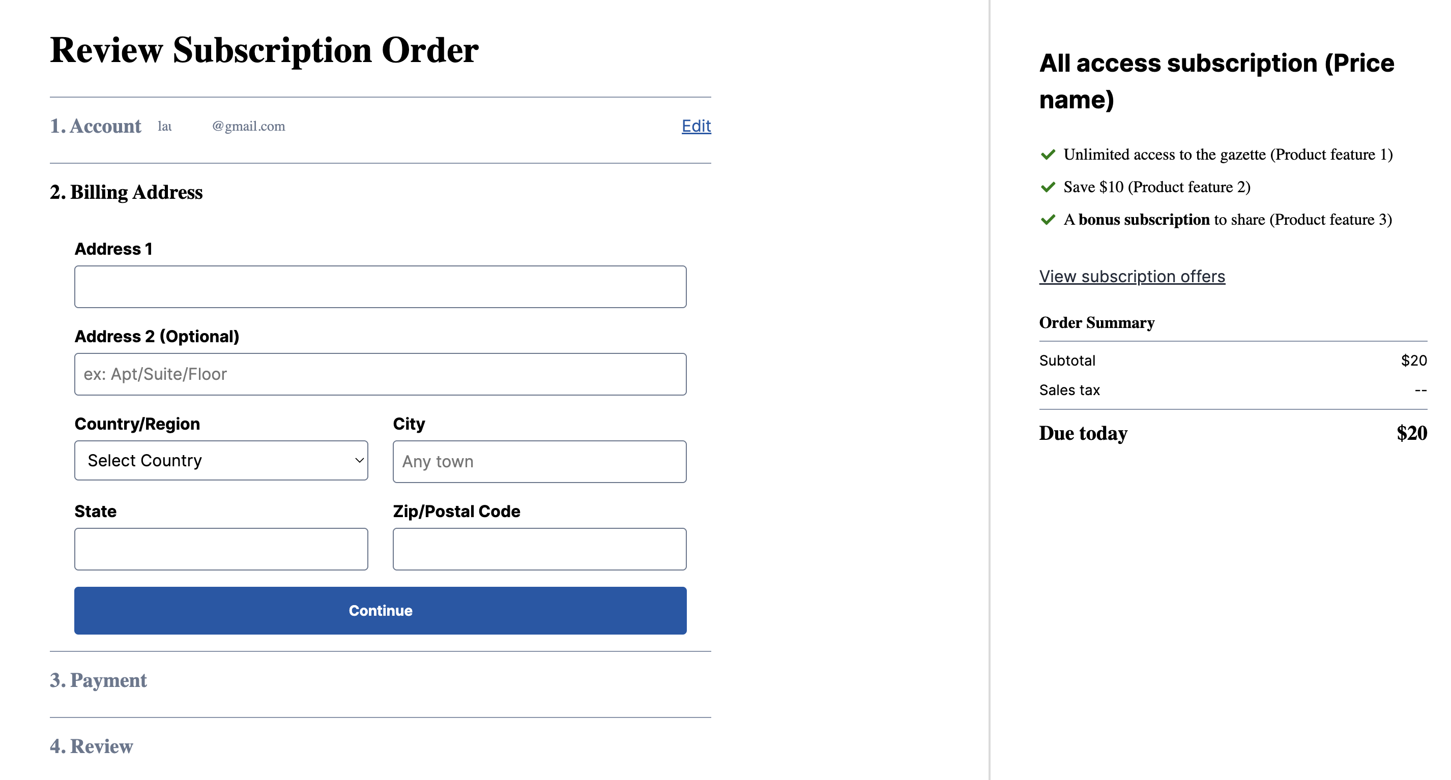 Order Checkout details