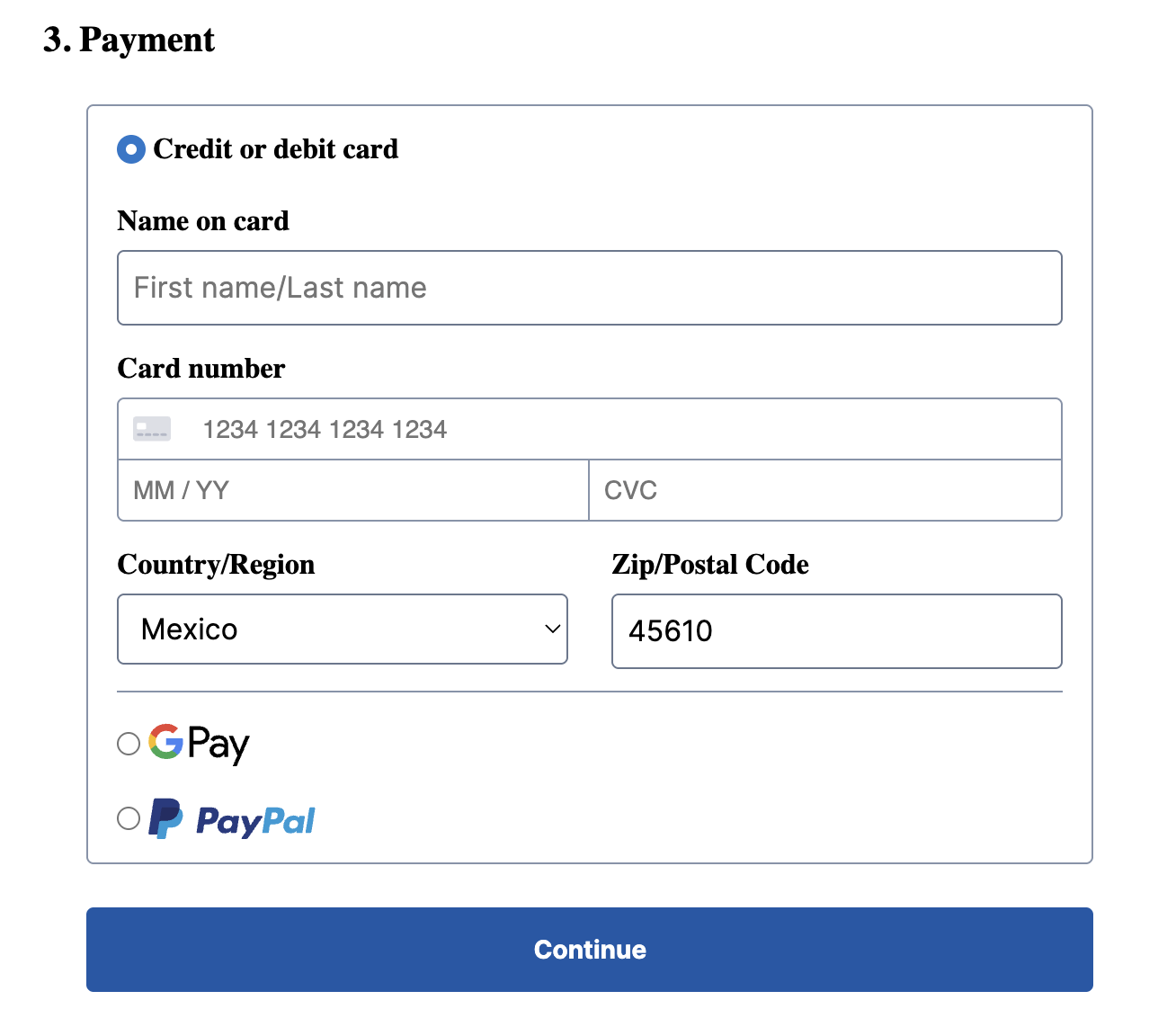 Order Checkout details