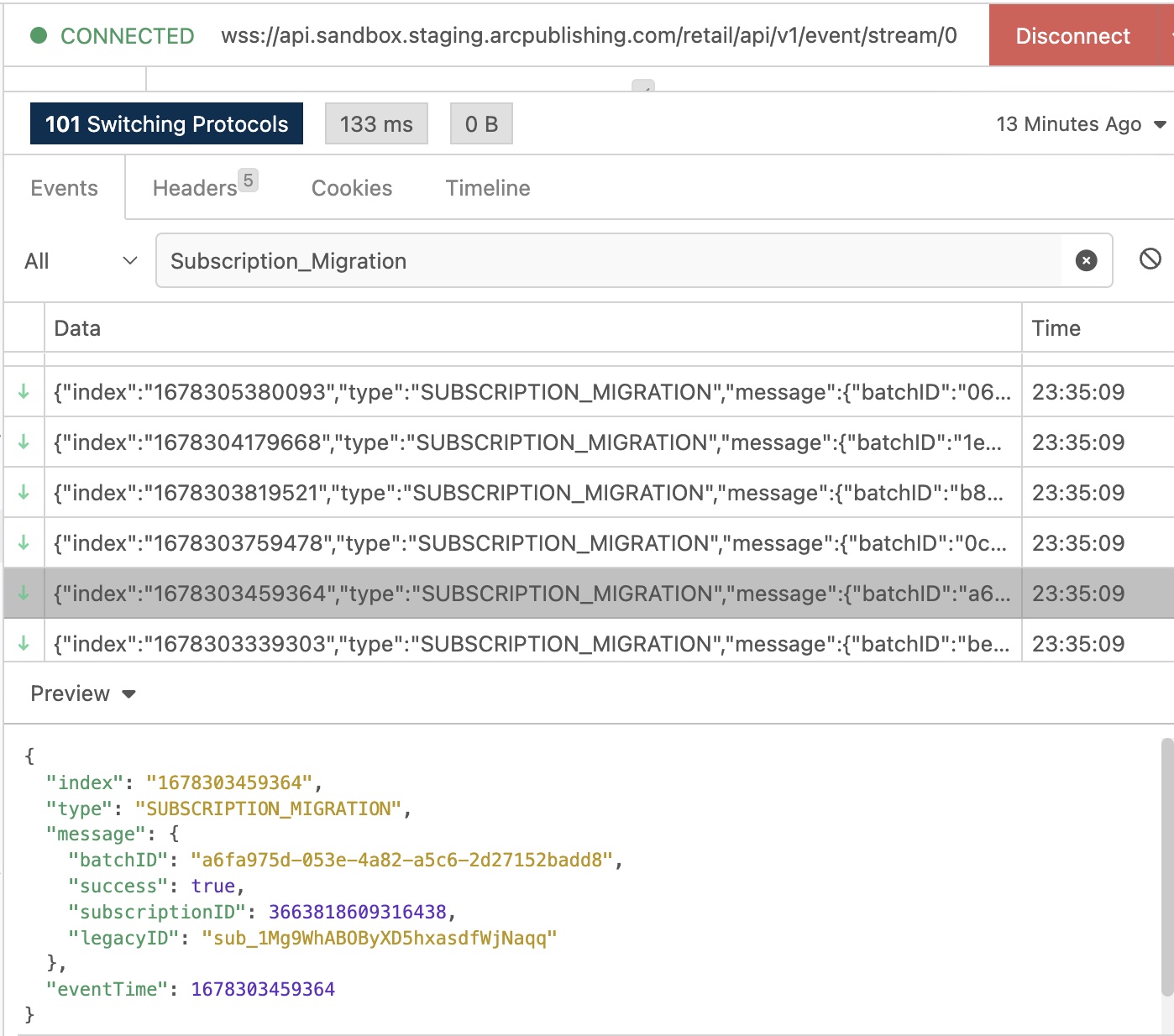 Subscriptions migration postman