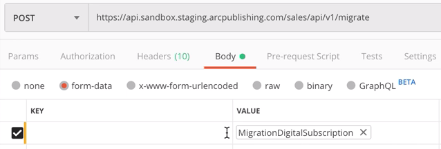 Subscriptions migration postman